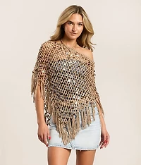 Sequin Fringe Sweater Poncho