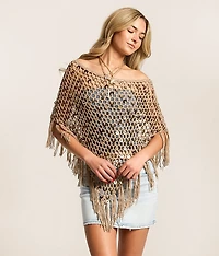 Sequin Fringe Sweater Poncho