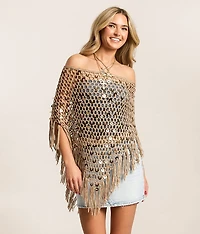 Sequin Fringe Sweater Poncho