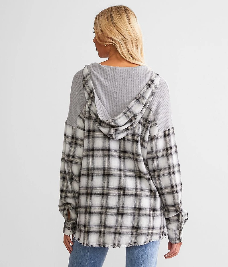 Pieced Plaid Hooded Shirt