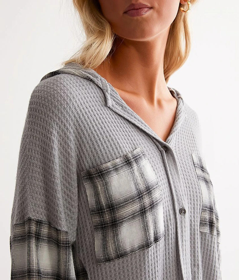 Pieced Plaid Hooded Shirt