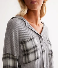 Pieced Plaid Hooded Shirt