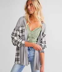 Pieced Plaid Hooded Shirt