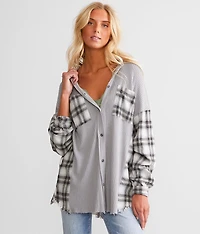 Pieced Plaid Hooded Shirt