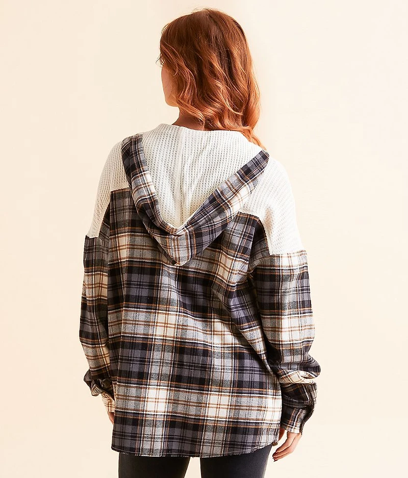 Pieced Plaid Hooded Shirt