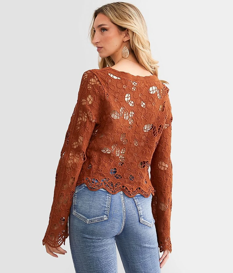 Floral Crochet Cropped Cardigan Sweater