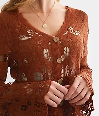 Floral Crochet Cropped Cardigan Sweater