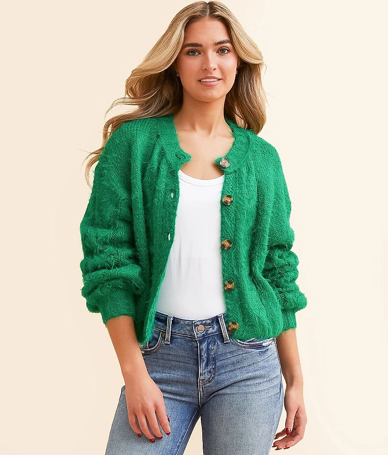 Eyelash Cropped Cardigan Sweater