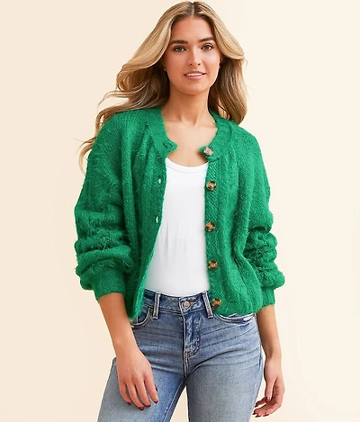 Eyelash Cropped Cardigan Sweater