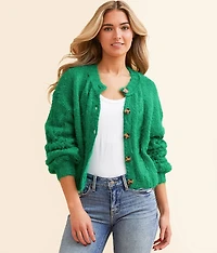 Eyelash Cropped Cardigan Sweater