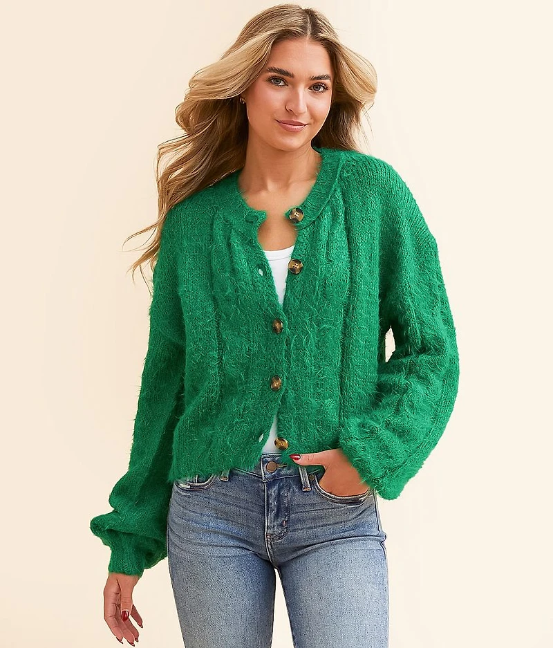 Eyelash Cropped Cardigan Sweater
