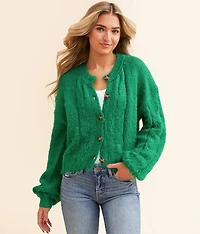 Eyelash Cropped Cardigan Sweater