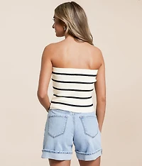 Striped Sweater Cropped Tube Top
