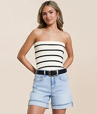 Striped Sweater Cropped Tube Top