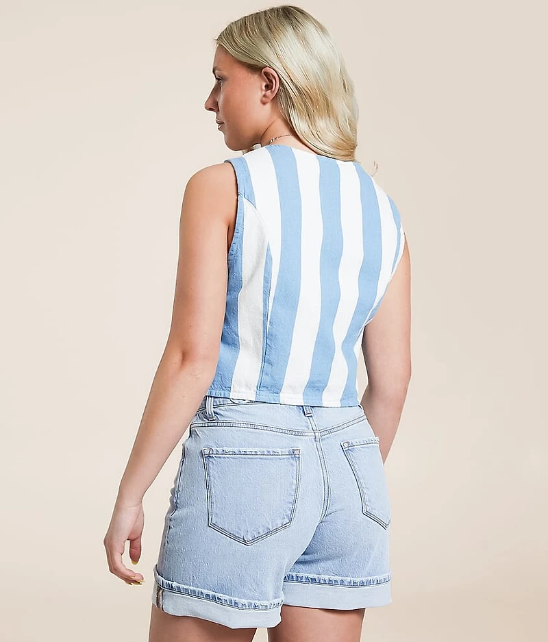 Striped Denim Cropped Vest