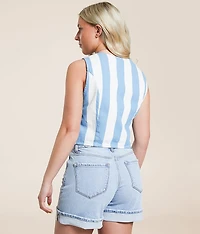 Striped Denim Cropped Vest