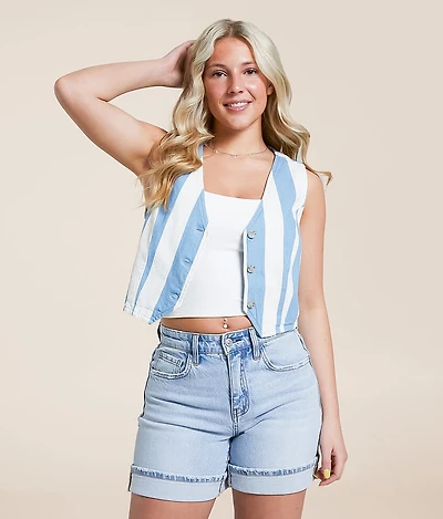 Striped Denim Cropped Vest