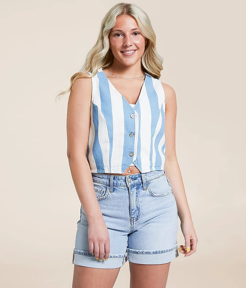 Striped Denim Cropped Vest