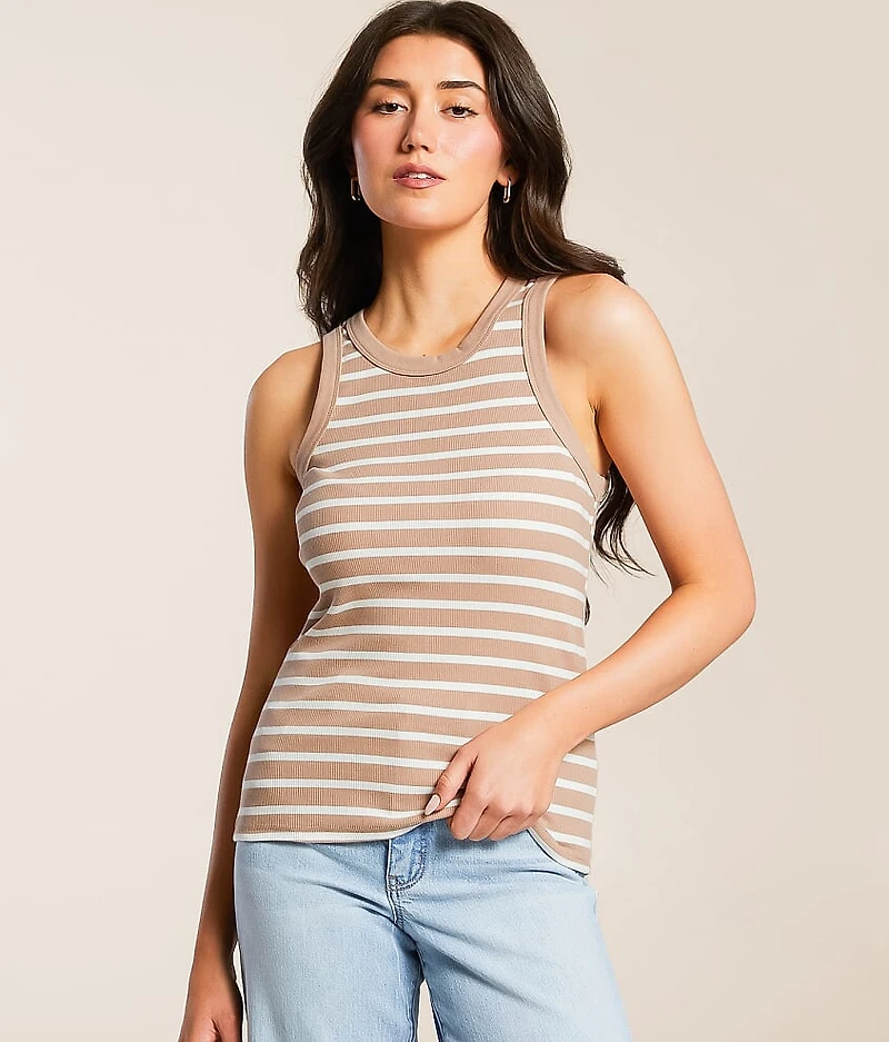 Striped High Neck Tank Top