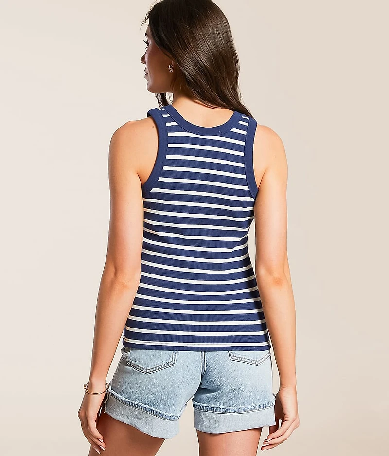Striped High Neck Tank Top