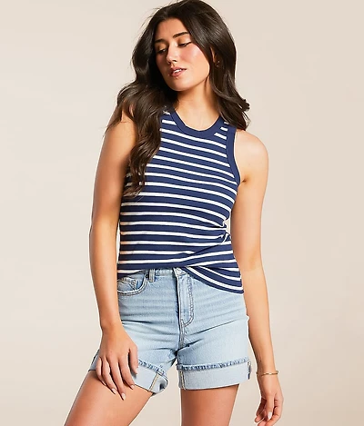 Striped High Neck Tank Top