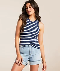 Striped High Neck Tank Top