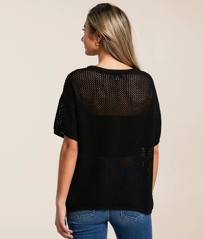 Open Stitch Henley Sweater