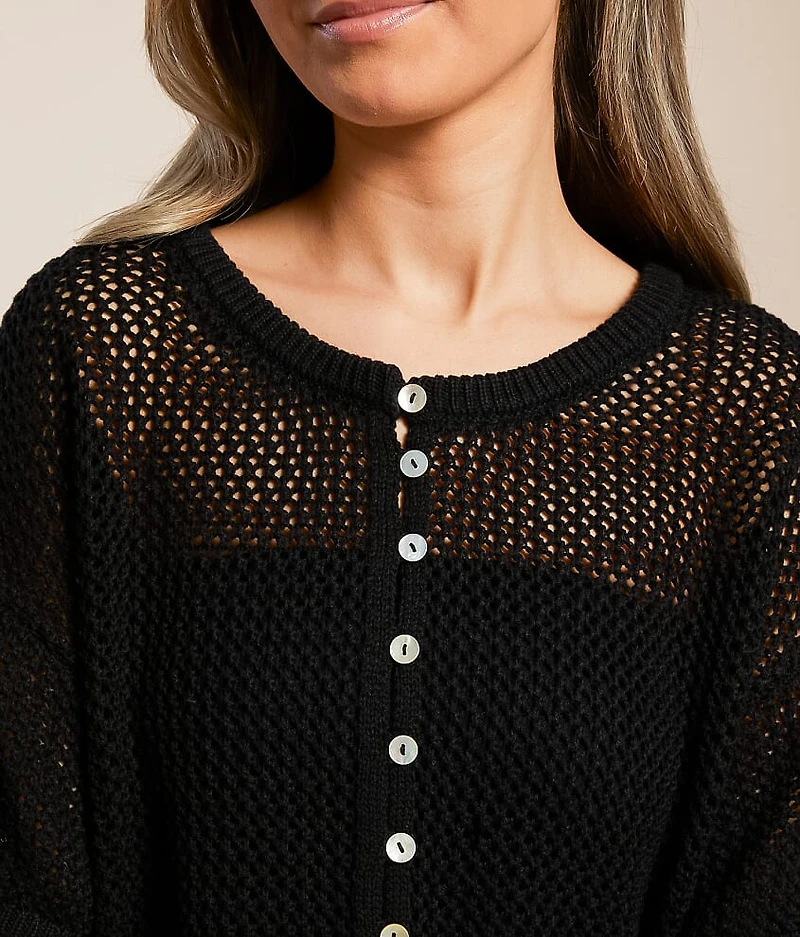 Open Stitch Henley Sweater