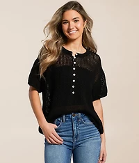 Open Stitch Henley Sweater
