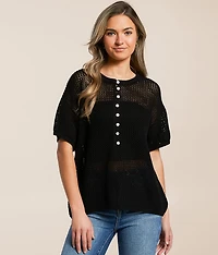 Open Stitch Henley Sweater