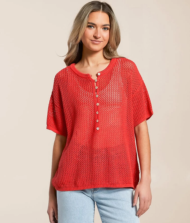 Open Stitch Henley Sweater