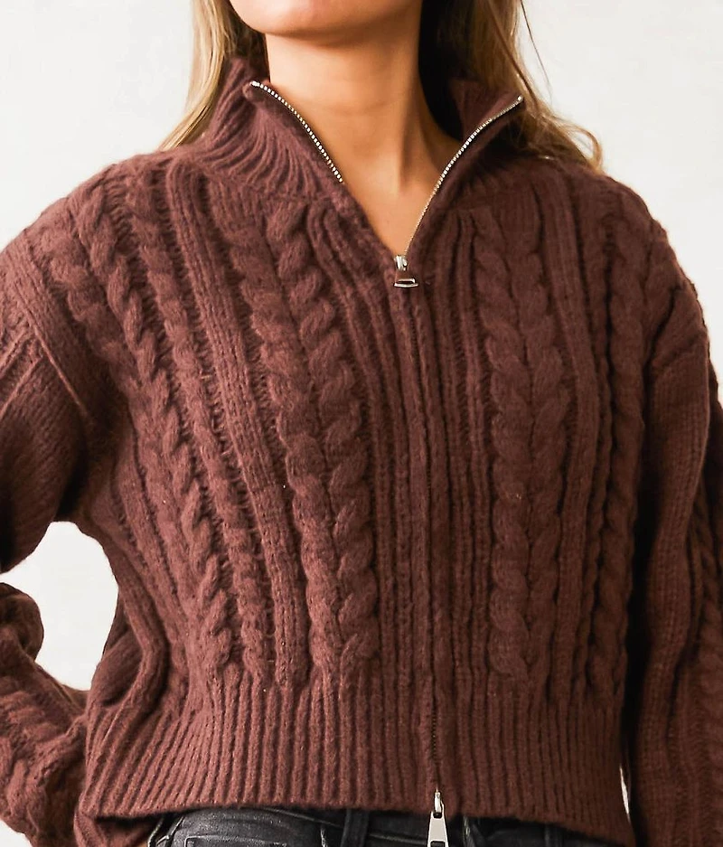 Fitted Cable Knit Cardigan Sweater