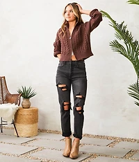 Fitted Cable Knit Cardigan Sweater