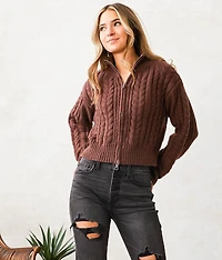 Fitted Cable Knit Cardigan Sweater