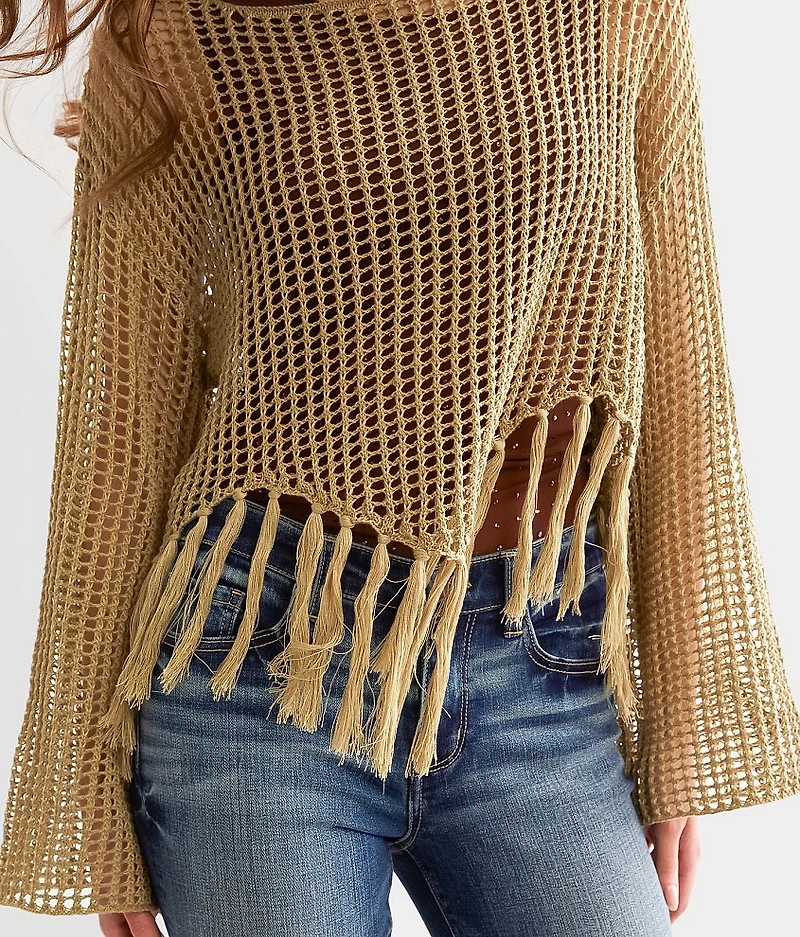 Fringe Handkerchief Hem Sweater