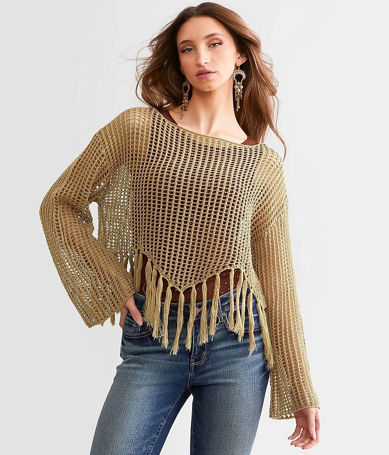 Fringe Handkerchief Hem Sweater