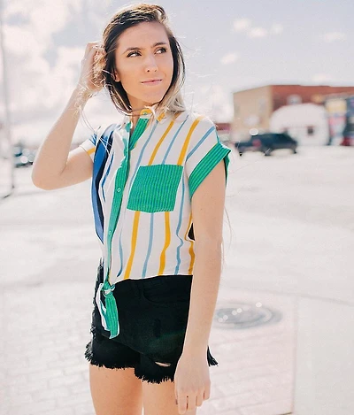 Striped Tie Front Top