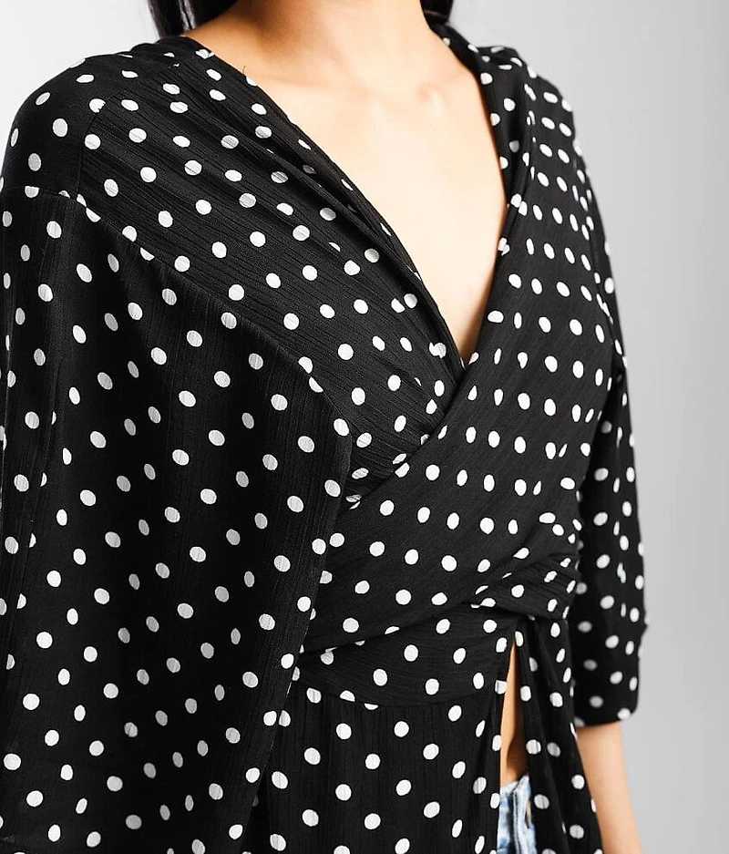Polka Dot Surplice Wrap Top