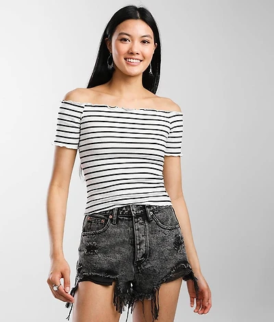Striped Off The Shoulder Cropped Top