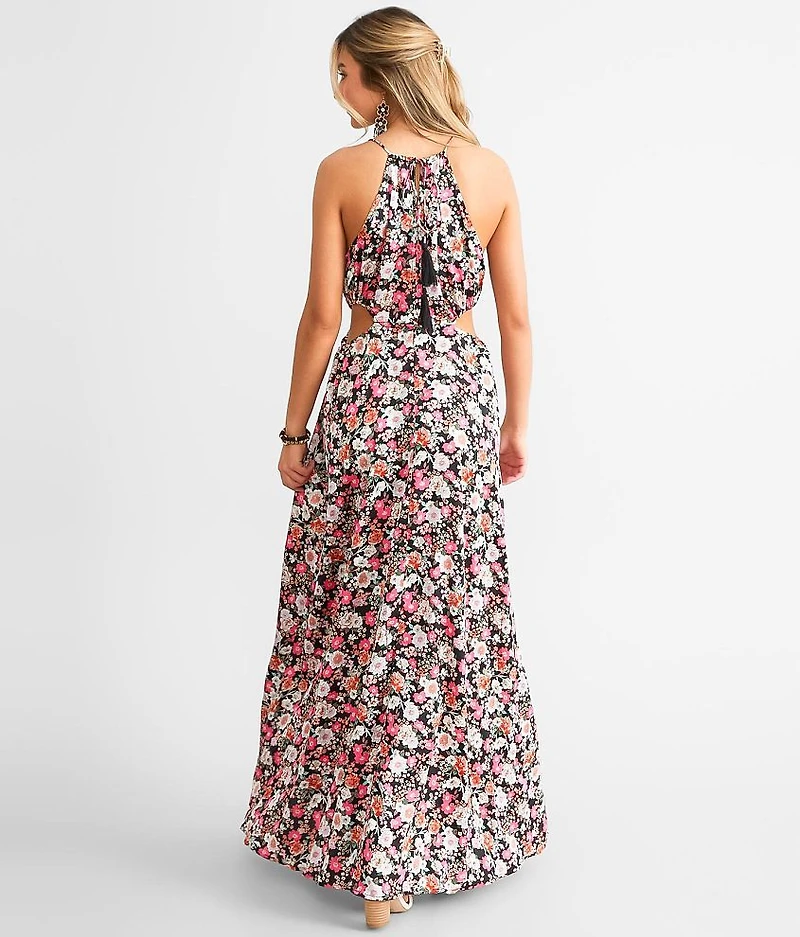 Woven Floral Cut-Out Maxi Dress