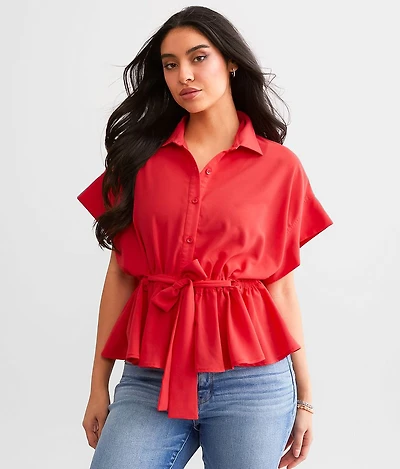 Front Tie Peplum Blouse