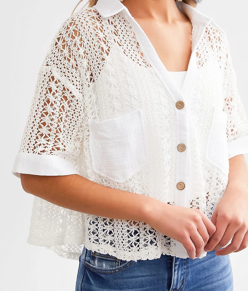Boxy Crochet Cropped Blouse