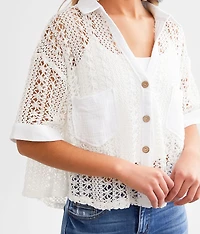 Boxy Crochet Cropped Blouse