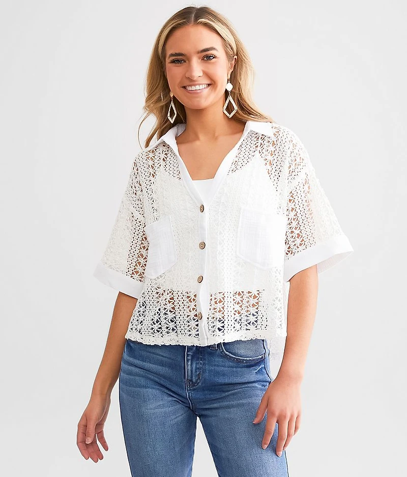 Boxy Crochet Cropped Blouse