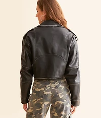 Cropped Faux Leather Moto Jacket
