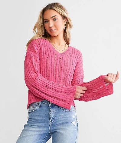 Destructed Boxy Cropped Sweater