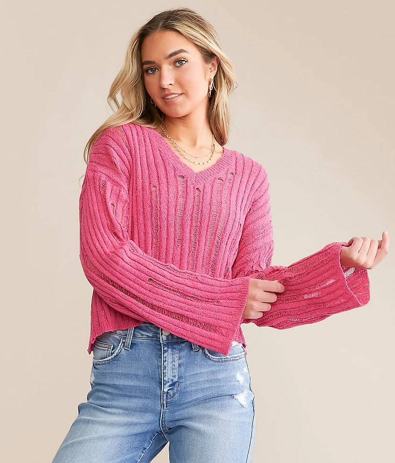 Destructed Boxy Cropped Sweater