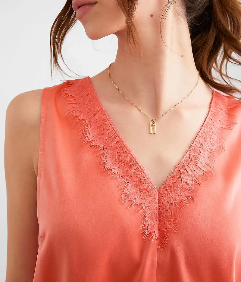 Satin Eyelash Lace Tank Top