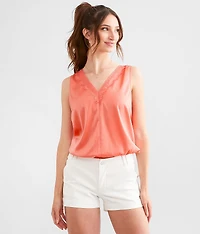Satin Eyelash Lace Tank Top