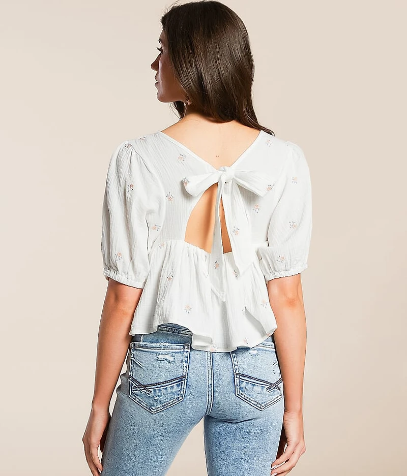 Floral Embroidered Gauze Top
